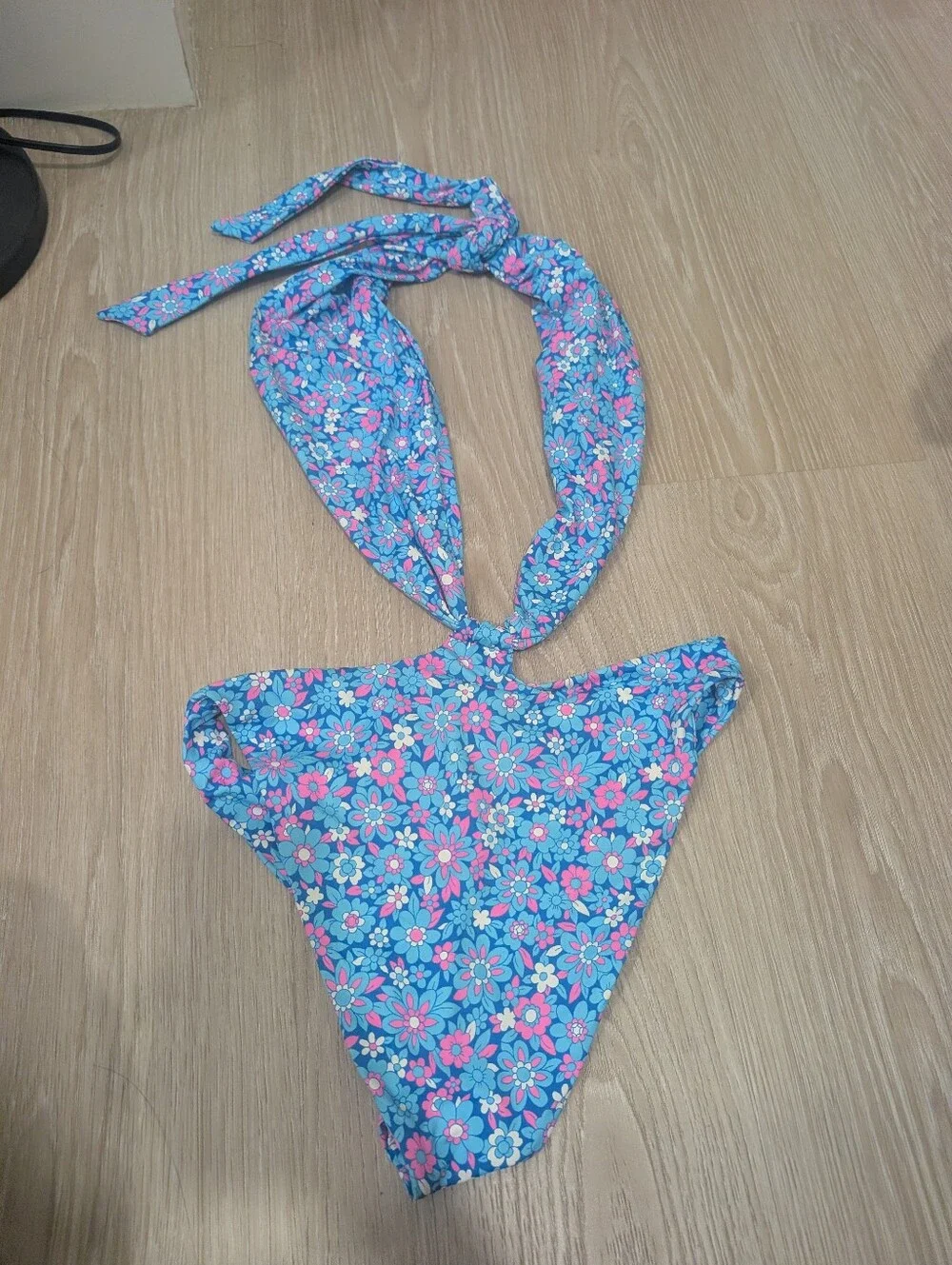 Frankies Bikinis Dorothy Blue Floral Halter One Piece Swimsuit